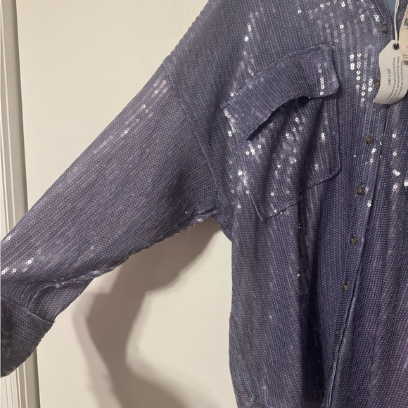 Pilcro Shimmering Sequin Blouse - Silver Blue, medium - Picture 4 of 8